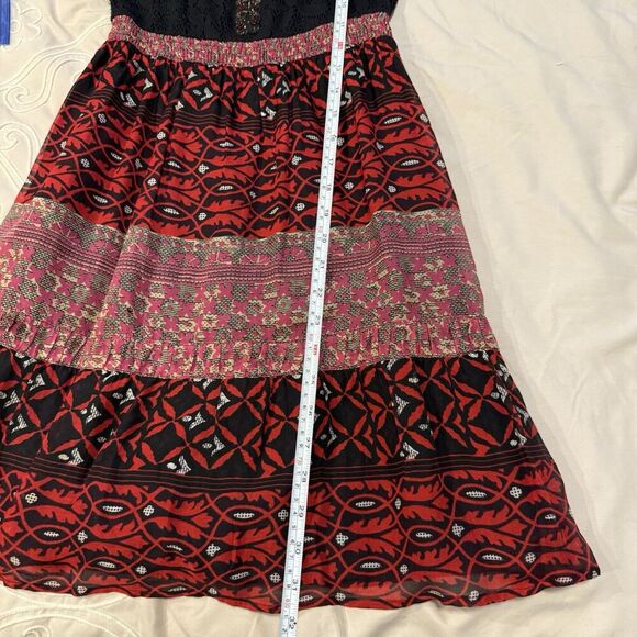 Free People Red Bohemian Festival Strap Dress Crochet Top Beads Size 0 - Picture 11 of 11